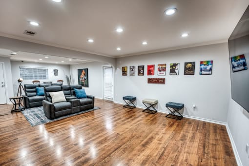the living room is clean and ready for guests to use at Le Montreaux Apartments, Austin, TX, 78759