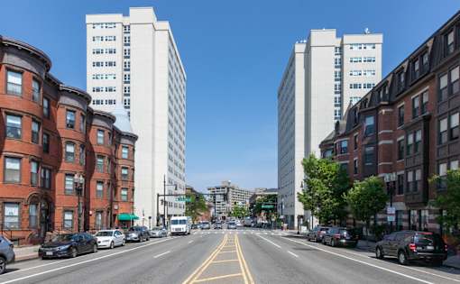 View of Symphony Plaza Buildings East and West from Mass Avenue