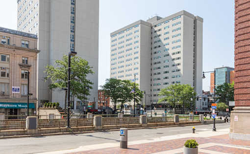 View of Symphony Plaza Buildings East and West from Huntington Avenue