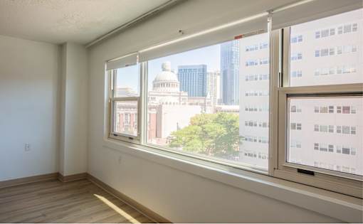 View of city from living space window