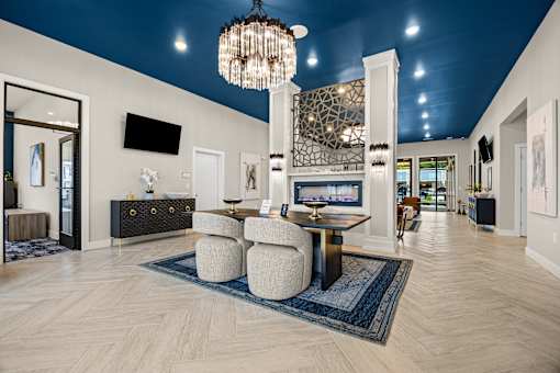 Elegant clubhouse lobby with high ceilings and chandelier at Ardmore at Prosperity Apartments, Knoxville, 37932