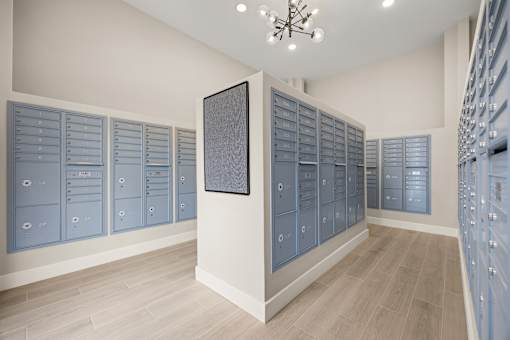 Secure package locker room with modern lighting at Ardmore at Prosperity Apartments, Knoxville, 37932