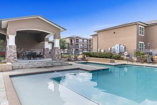 the swimming pool at the preserve at polk apartments