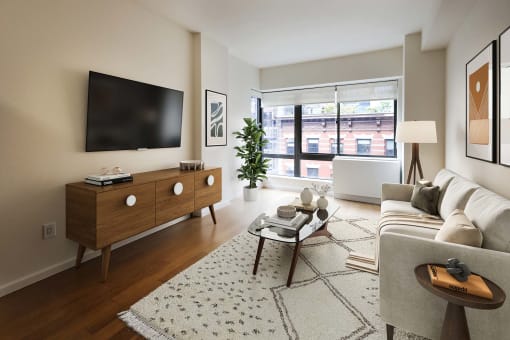 a living room with a couch and a television