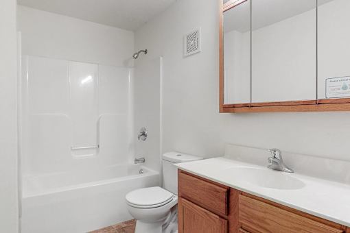 a bathroom with a sink toilet and a bath tub