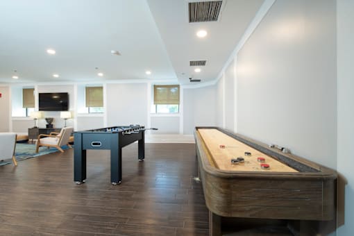 A pool table with a billiard ball set up for a game.