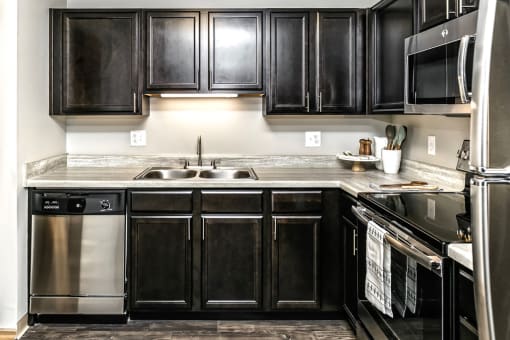 Large remodeled kitchen at Southwest Gables Apartments, Omaha NE