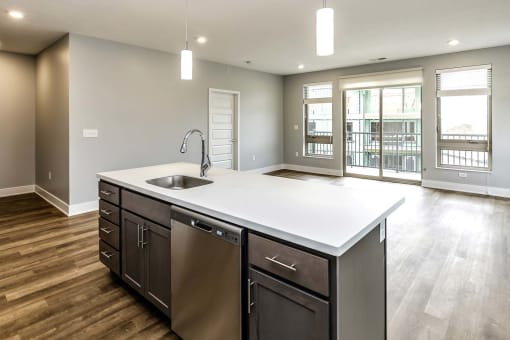 Two tone shaker cabinets with large kitchens at Echo Park in Omaha, NE