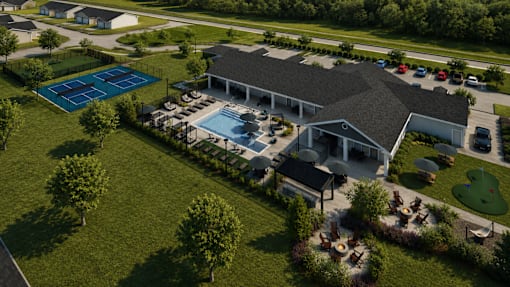 A large house with a pool and a tennis court.