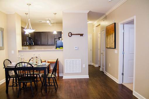 One, two, and three-bedroom apartments featuring spacious floor plans, full-sized washer and dryer, gourmet kitchens, LVP flooring and more at Aventine Wilderness Hills in Lincoln, NE