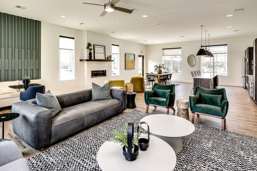 Clubhouse lounge area with modern interior design at Hanover Flats in Bennington, NE