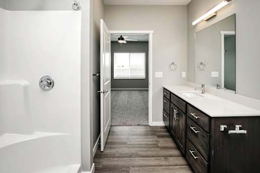Large bathrooms with extra storage at Logan Creek Apartments in Wakefield, NE