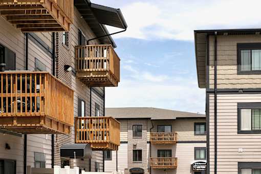 Property Exterior with Patio and Balconies at Residences at Oak Pointe in Grand Island, NE