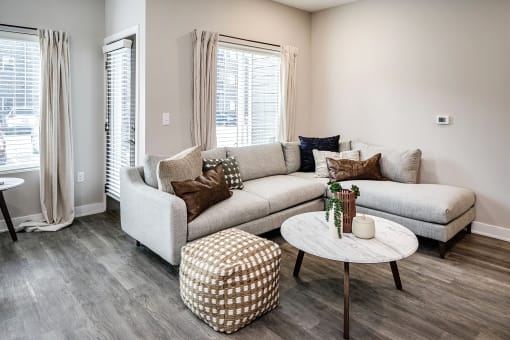 a living room with a couch and a coffee table