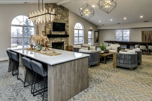 Resident lounge at The Vue Apartments, Bellevue, Nebraska
