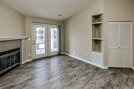 Bedroom attached with balcony at The Vue Apartments, Bellevue, Nebraska