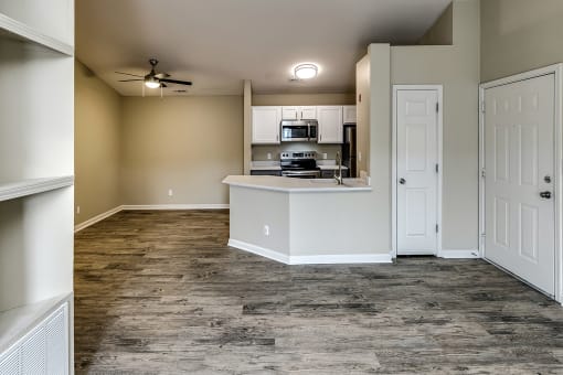 Kitchen along with living room at The Vue Apartments, Nebraska, 68123