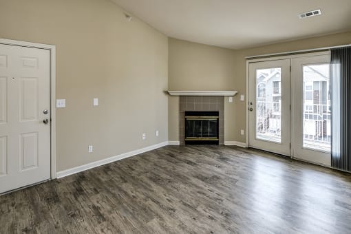 living room with fireplace at The Vue Apartments, Bellevue, NE