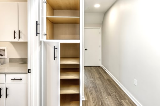 Studio, one two and three bedroom apartments and townhomes featuring open concept floor plans, dens, large windows, stainless steel appliances, quartz countertops, eat-in kitchens, pantries, LVT flooring and much more at The Trails at North Streams in Omaha, NE