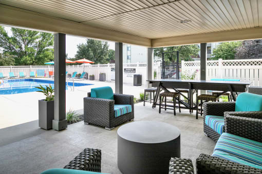 Community pool deck at Somerset Apartments in Lincoln, NE
