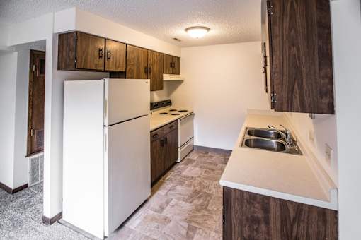 Kitchen layout with One-, two- and three-bedroom floor plan options at Sutter Place in Lincoln, NE