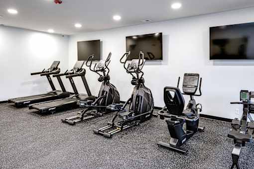 VUE 19 (Fitness Center)  A gym with treadmills, exercise bikes, and elliptical machines.