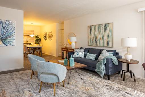 Living Room With Dining Area at Brookfield Apartments, Macungie, PA, 18062