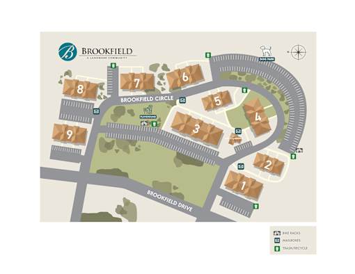 A map of Brookfield showing roads, houses and a park.