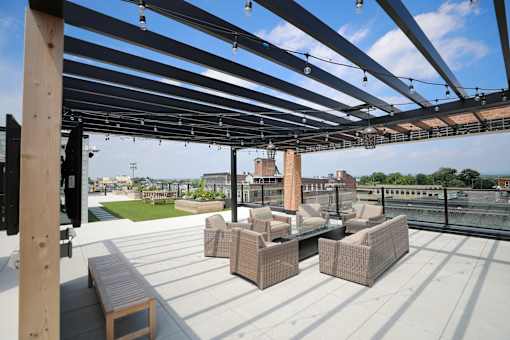 Rooftop seating area at The Gallery Apartment Homes Apartments, Allentown, 18101