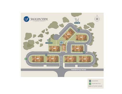 A map of the Saucon View Village showing the layout of the roads and buildings.