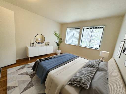 Spacious bedroom in East Lansing Apartments near Michigan State University | The Lodges