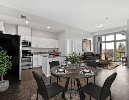 Kitchen at Living room at Southfield MI Apartments | 42 West Apartments in Southfield Michigan