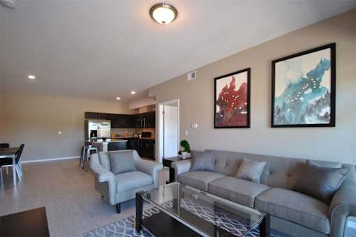 Kitchen at Living room at Southfield MI Apartments | 42 West Apartments in Southfield Michigan