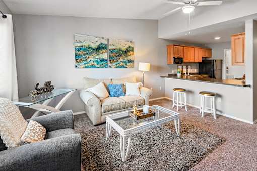 Spacious living room at Arbor Glen Apartments in East Lansing, MI near Michigan State University.