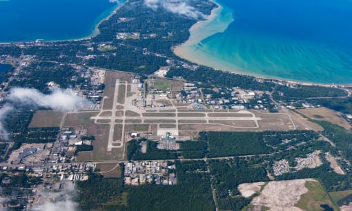 an aerial view of Traverse City