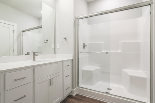 Bathroom with shower in apartments in Traverse City | Bayview of Traverse City