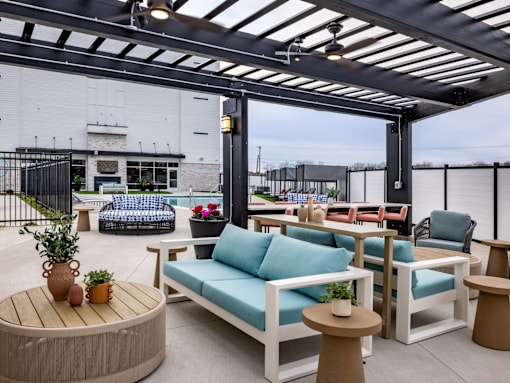 Pool deck at Newton Place Apartments in Haslett, Michigan
