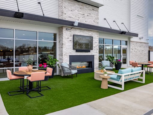 Pool deck at Newton Place Apartments in Haslett, Michigan