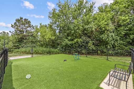 A backyard with a green lawn and a fence.