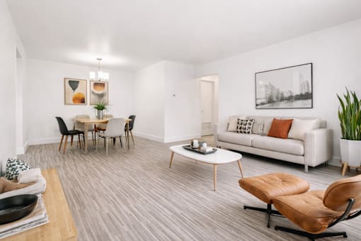 A living room with a grey carpet and a white couch.