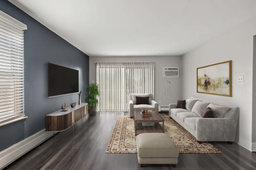 a living room with a couch and a coffee table