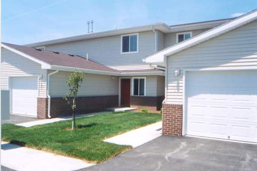 A house with a garage and a tree in front.