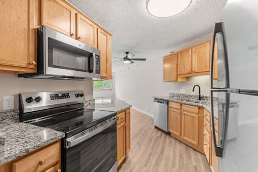 Kitchen in a newly renovated apartment home at Park Pointe Apartments in St. Louis Park, MN 55426