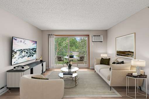 Living room in a newly renovated apartment home at Park Pointe Apartments in St. Louis Park, MN 55426