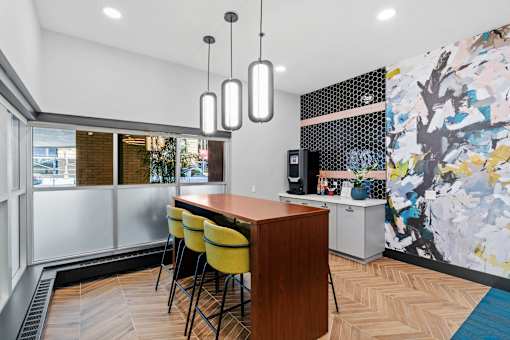 Community modern kitchen at The Cosmopolitan, St Paul, MN