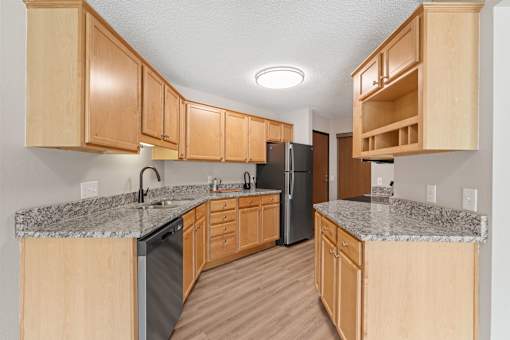 Kitchen in a newly renovated apartment home at Park Pointe Apartments in St. Louis Park, MN 55426