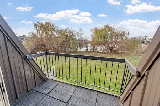Upstairs balcony of the Townhome at Beach South at the Lake in Robbinsdale, MN