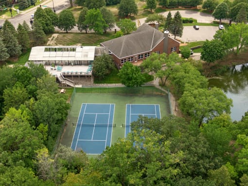 Aerial Building, Pool, and Tennis Courts  at Regency Woods, Minnetonka