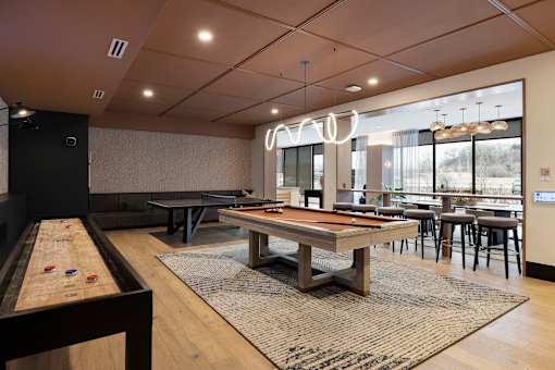 Pool table and shuffle board at The Mera, St Louis Park, MN, Minnesota