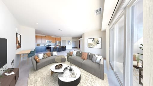 a living room with a couch and a table
